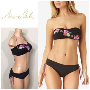 Anne Cole black and floral bandeau bikini.…